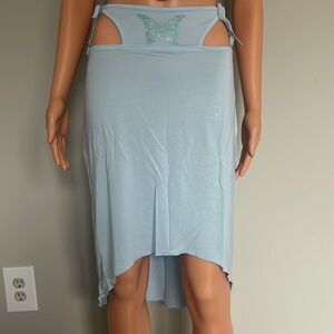 Sugar Thrillz Pale Blue Butterfly Rhinestone Midi Skirt